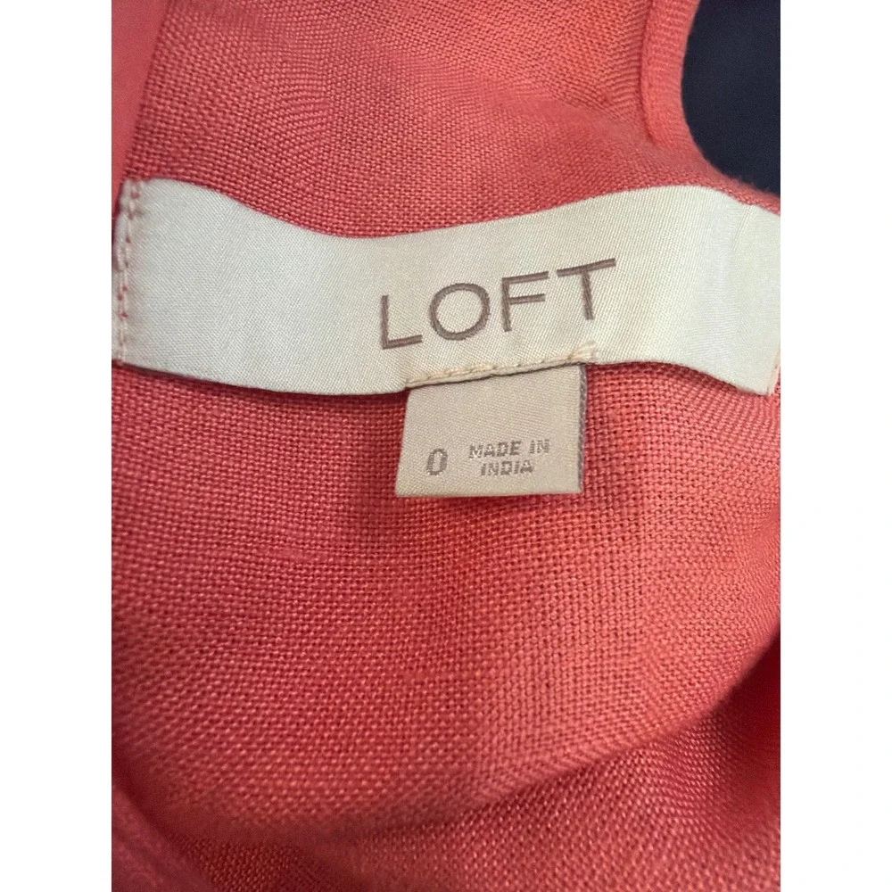 LOFT Dress Womens 0 Coral Linen Blend Halter Tie Waist Midi Sun‎ Dress Pockets